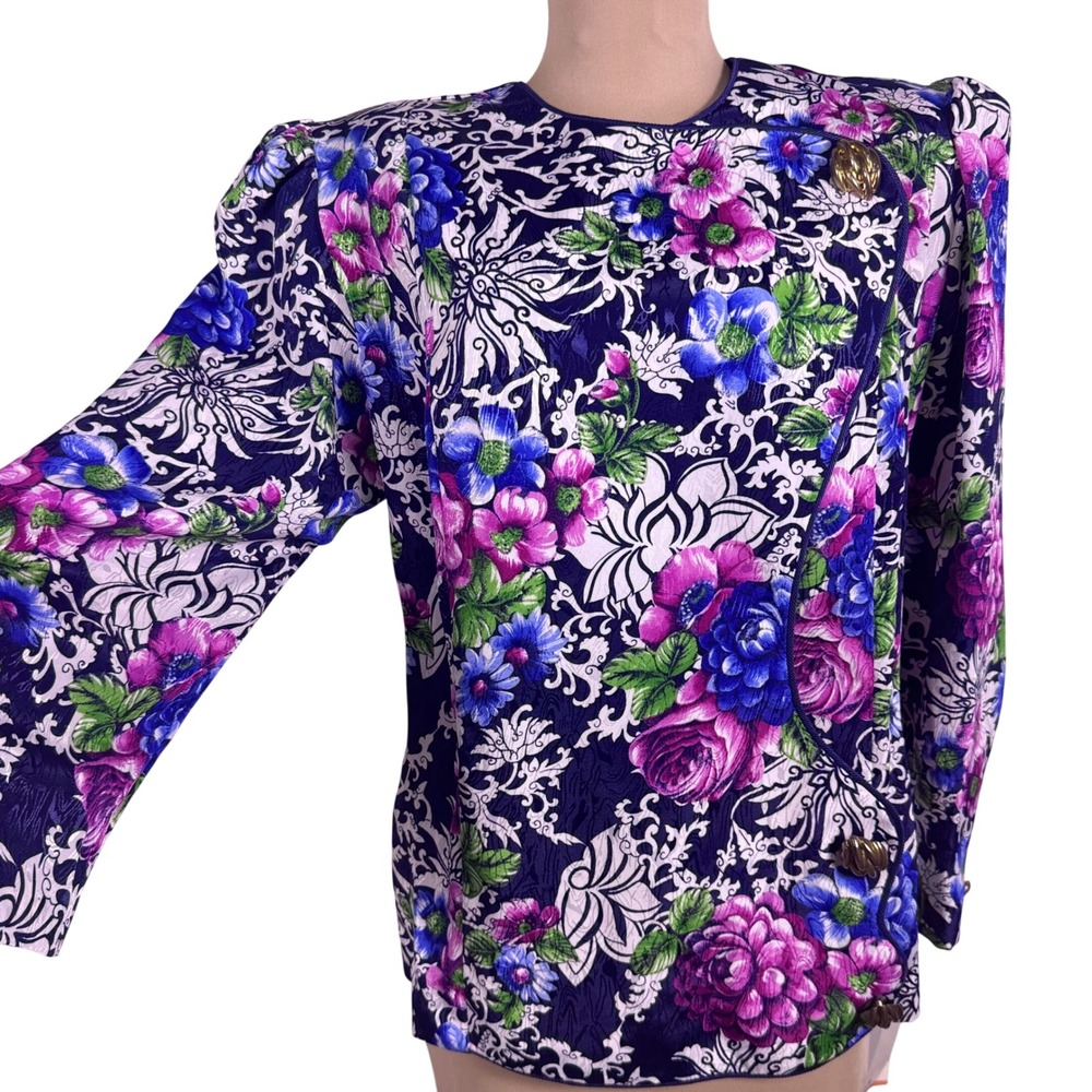 S.L. Fashions Floral Jacquard Blouse Women 18W‎ Purple New Asymmetrical Vintage
